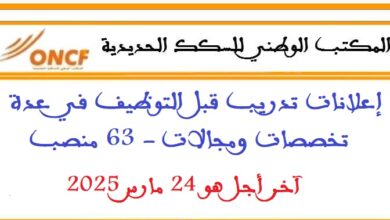 المكتب الوطني للسكك الحديدية: إعلانات تدريب قبل التوظيف في عدة تخصصات ومجالات