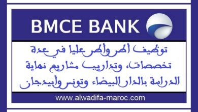 توظيف أطر وأطر عليا في عدة تخصصات، وتداريب مشاريع نهاية الدراسة بالدار البيضاء وتونس وأبيدجان
