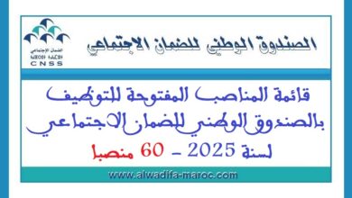 الصندوق الوطني للضمان الاجتماعي: قائمة المناصب المفتوحة للتوظيف بالصندوق الوطني للضمان الاجتماعي لسنة 2025