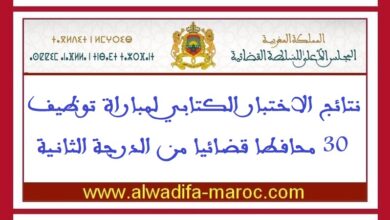 نتائج الاختبار الكتابي لمباراة توظيف 30 محافطا قضائيا من الدرجة الثانية