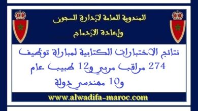 نتائج الاختبارات الكتابية لمباراة توظيف 274 مراقب مربي و12 طبيب عام و10 مهندسي دولة