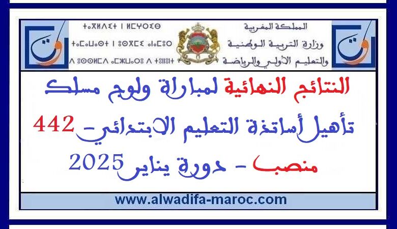 النتائج النهائية لمباراة ولوج مسلك تأهيل أساتذة التعليم الابتدائي- 442 منصب دورة يناير 2025 1 النتائج النهائية لمباراة ولوج مسلك تأهيل أساتذة التعليم الابتدائي- 442 منصب دورة يناير 2025