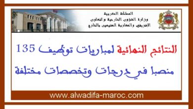 النتائج النهائية لمباريات توظيف 135 منصبا في درجات وتخصصات مختلفة
