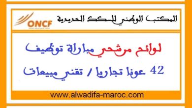 لوائح مرشحي مباراة توظيف 42 عونا تجاريا / تقني مبيعات