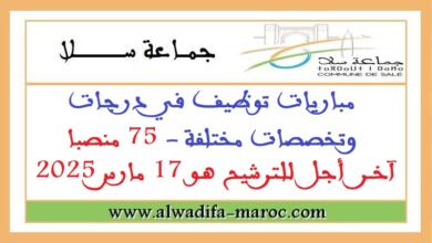 جماعة سلا- عمالة سلا: مباريات توظيف في درجات وتخصصات مختلفة