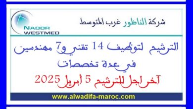 الترشيح لتوظيف 14 تقني و7 مهندسين في عدة تخصصات. آخر اجل للترشيح 5 أبريل 2025