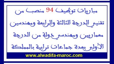 مباريات توظيف 94 منصب من تقنيي الدرجة الثالثة والرابعة ومهندسين معماريين ومهندسي دولة من الدرجة الأولى