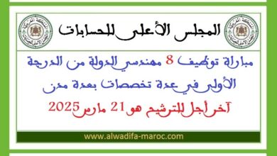 مباراة توظيف 8 مهندسي الدولة من الدرجة الأولى في عدة تخصصات بعدة مدن، آخر أجل للترشيح هو 21 مارس 2025
