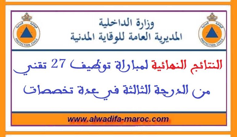 النتائج النهائية لمباراة توظيف 27 تقني من الدرجة الثالثة في عدة تخصصات 1 النتائج النهائية لمباراة توظيف 27 تقني من الدرجة الثالثة في عدة تخصصات