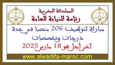مباراة لتوظيف 206 منصبا في عدة درجات وتخصصات، آخر أجل هو 18 مارس 2025