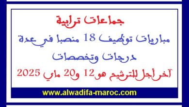 مباريات توظيف 18 منصبا في عدة درجات وتخصصات آخر أجل للترشيح هو 12 و20 ماي 2025