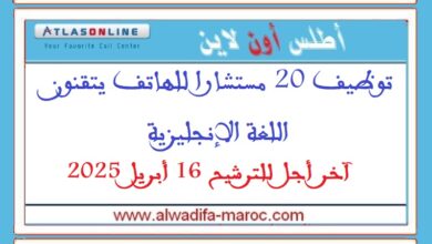 توظيف 20 مستشارا للهاتف يتقنون اللغة الإنجليزية. آخر أجل للترشيح 16 أبريل 2025