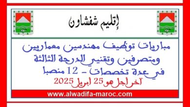 عمالة إقليم شفشاون: مباريات توظيف مهندسين معماريين ومتصرفين وتقنيي الدرجة الثالثة في عدة تخصصات