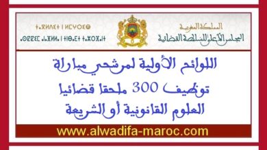 اللوائح الأولية لمرشحي مباراة توظيف 300 ملحقا قضائيا -العلوم القانونية أو الشريعة