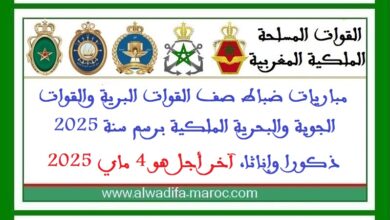 القوات المسلحة الملكية: مباريات ضباط صف القوات البرية والقوات الجوية والبحرية الملكية برسم سنة 2025