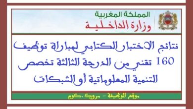نتائج الاختبار الكتابي لمباراة توظيف 160 تقني من الدرجة الثالثة تخصص التنمية المعلوماتية أو الشبكات