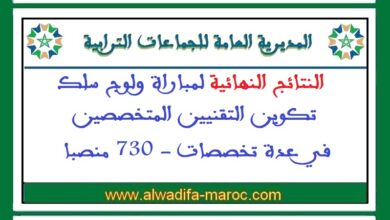 المديرية العامة للجماعات الترابية: النتائج النهائية لمباراة ولوج سلك تكوين التقنيين المتخصصين في عدة تخصصات