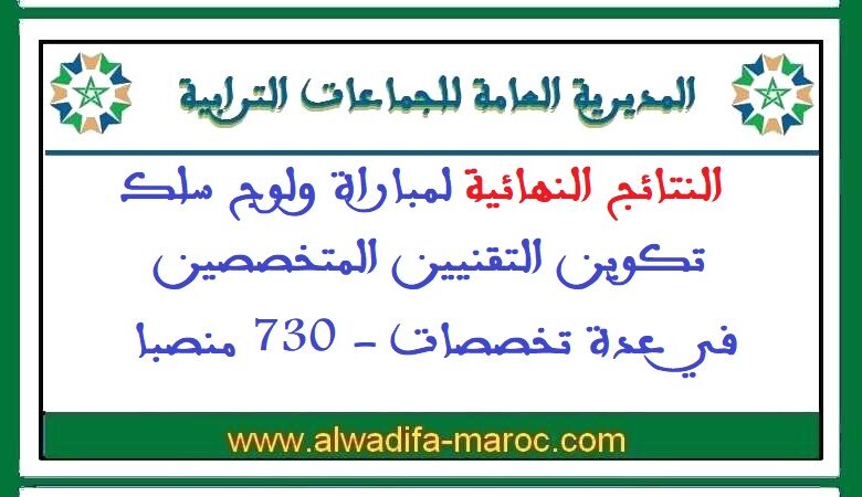 المديرية العامة للجماعات الترابية: النتائج النهائية لمباراة ولوج سلك تكوين التقنيين المتخصصين في عدة تخصصات 1 المديرية العامة للجماعات الترابية: النتائج النهائية لمباراة ولوج سلك تكوين التقنيين المتخصصين في عدة تخصصات