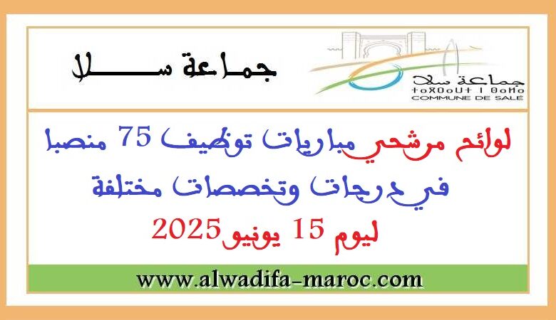 لوائح مرشحي مباريات توظيف 75 منصبا في درجات وتخصصات مختلفة ليوم 15 يونيو 2025 1 لوائح مرشحي مباريات توظيف 75 منصبا في درجات وتخصصات مختلفة ليوم 15 يونيو 2025