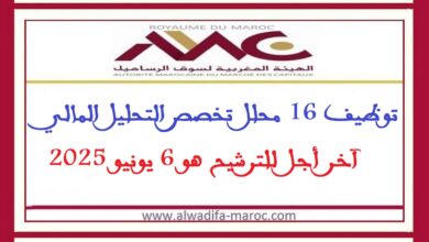 توظيف 16 محلل تخصص التحليل المالي. آخر أجل للترشيح هو 6 يونيو 2025