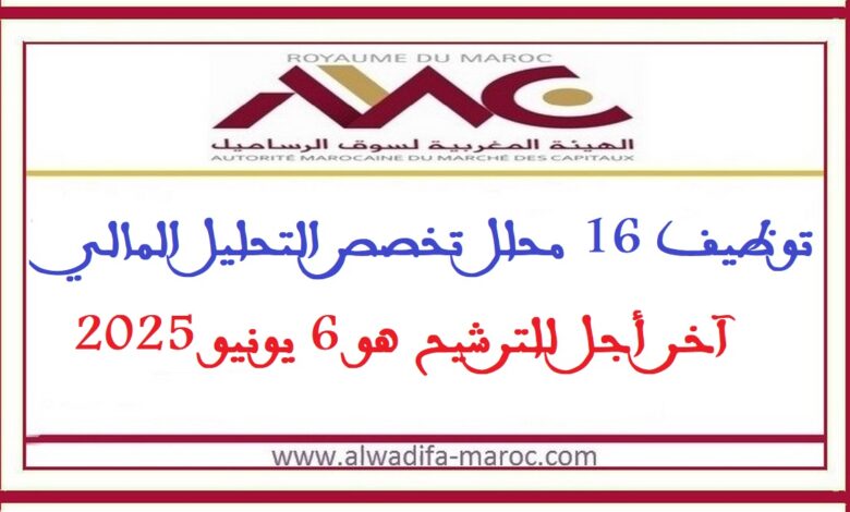 توظيف 16 محلل تخصص التحليل المالي. آخر أجل للترشيح هو 6 يونيو 2025 1 توظيف 16 محلل تخصص التحليل المالي. آخر أجل للترشيح هو 6 يونيو 2025