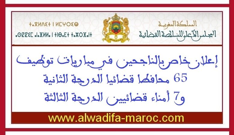 إعلان خاص بالناجحين في مباريات توظيف 65 محافطا قضائيا الدرجة الثانية و7 أمناء قضائيين الدرجة الثالثة 1 إعلان خاص بالناجحين في مباريات توظيف 65 محافطا قضائيا الدرجة الثانية و7 أمناء قضائيين الدرجة الثالثة