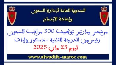 مرشحي مبارتي توظيف 300 مراقب السجون رئيس من الدرجة الثانية -ذكور وإناث- ليوم 25 ماي 2025
