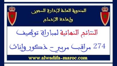المندوبية العامة لإدارة السجون وإعادة الإدماج: النتائج النهائية لمباراة توظيف 274 مراقب مربي