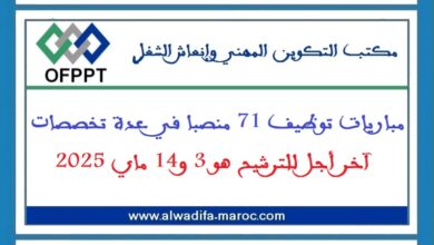 مباريات توظيف 71 منصبا في عدة تخصصات. آخر أجل للترشيح هو 3 و14 ماي 2025