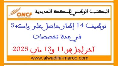 توظيف 14 إطار حاصل على باك+5 في عدة تخصصات. آخر أجل هو 11 و13 ماي 2025