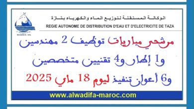 مرشحي مباريات توظيف 2 مهندسين و1 إطار و4 تقنيين متخصصين و6 أعوان تنفيذ ليوم 18 ماي 2025