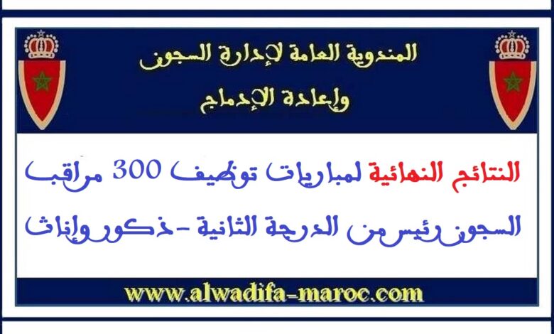 النتائج النهائية لمباريات توظيف 300 مراقب السجون رئيس من الدرجة الثانية -ذكور وإناث