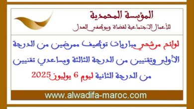 مرشحي مباريات توظيف ممرضين وتقنيي الدرجة الثالثة ومساعدين تقنيين ليوم 6 يوليوز 2025