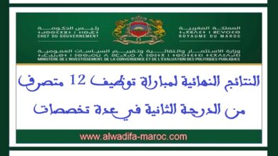 النتائج النهائية لمباراة توظيف 12 متصرف من الدرجة الثانية في عدة تخصصات
