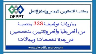 مكتب التكوين المهني وإنعاش الشغل: مباريات توظيف 328 منصب من أطر عليا وأطر وتقنيين متخصصين في عدة تخصصات ومجالات