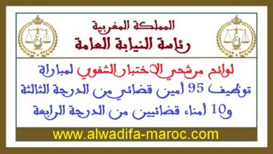 لوائح مرشحي الاختبار الشفوي لمباراة توظيف 95 أمين قضائي من الدرجة الثالثة و10 أمناء قضائيين من الدرجة الرابعة