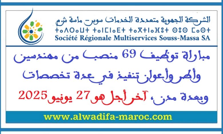 مباراة توظيف 69 منصب من مهندسين وأطر وأعوان تنفيذ في عدة تخصصات وبعدة مدن، آخر أجل هو 27 يونيو 2025 1 مباراة توظيف 69 منصب من مهندسين وأطر وأعوان تنفيذ في عدة تخصصات وبعدة مدن، آخر أجل هو 27 يونيو 2025