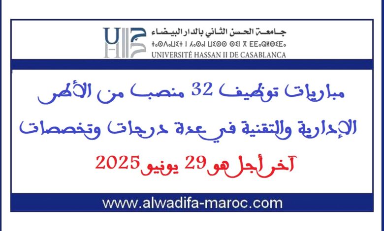 مباريات توظيف 32 منصب من الأطر الإدارية والتقنية في عدة درجات وتخصصات، آخر أجل هو 29 يونيو 2025 1 مباريات توظيف 32 منصب من الأطر الإدارية والتقنية في عدة درجات وتخصصات، آخر أجل هو 29 يونيو 2025